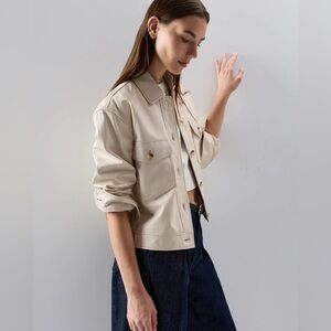 Quince 100% lambskin leather cropped jacket in birch white size small